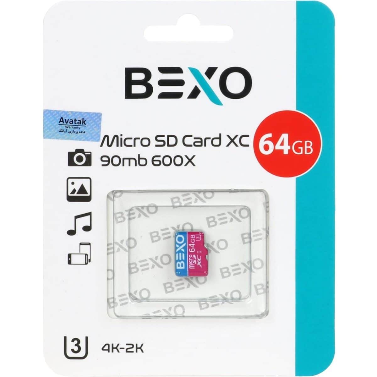 رم BEXO Extra ۶۰۰X microSDHC UHS-I U۳ Class۱۰-۹۰MB/s-۶۴GB (گارانتی داده پردازی آواتک)