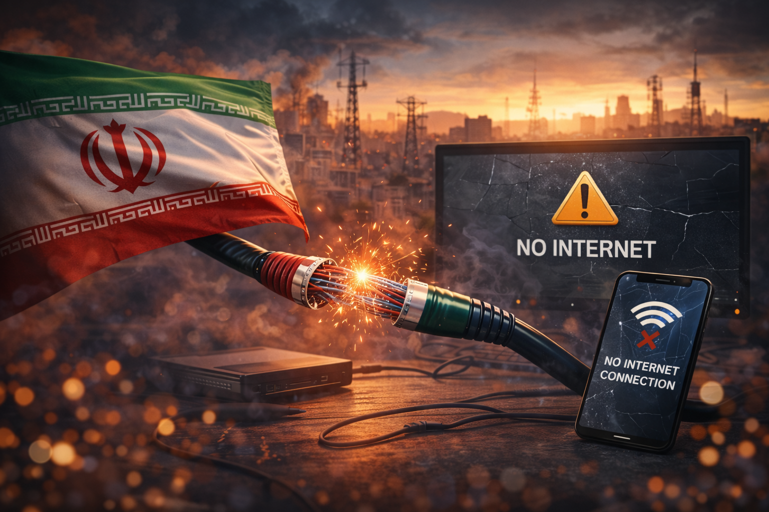 تصویر مفهومی قطع اینترنت در ایران و اختلال ارتباطات دیجیتال در زمان محدودیت اینترنت