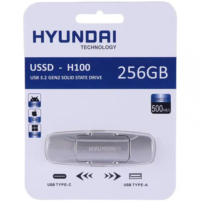 هارد SSD اکسترنال 256GB دوسر (Type-C & Type-A) هیوندای (HYUNDAI) مدل USSD-H100 500MB/S USB 3.2 گارانتی IPM - Image 3